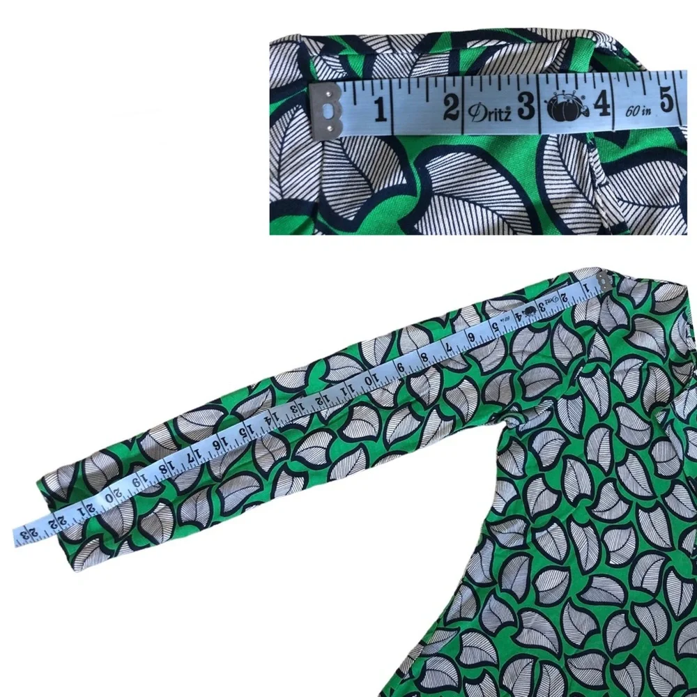 Diane Von Furstenberg DVF Reina Silk Tunic Dress Green Leaf Print Mini Size 6 - Picture 7 of 13